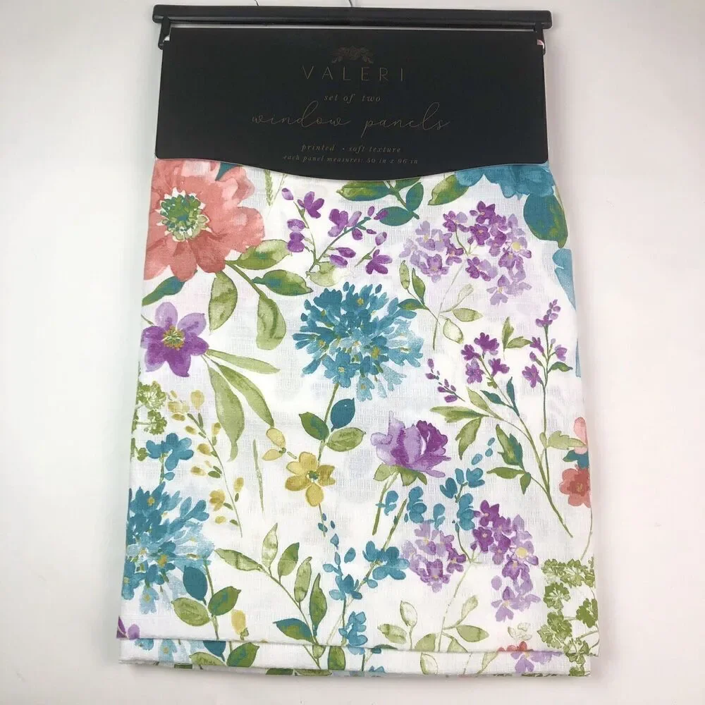 VALERI Floral Window Panels Drapes Curtains 50x96 Grannycore Cottage Colorful